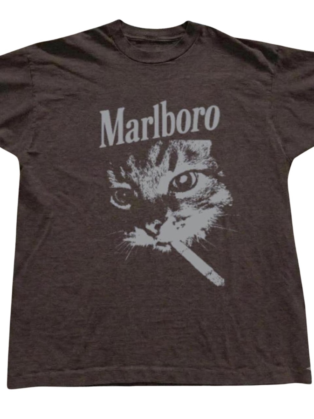 Marlboro Brown T-Shirt with Light Gray Cat Graphic, Gift For Her, For Him